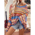  Contrasting Color Hollow Out Knit Loose Pullover Sweater