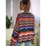  Chevron Pattern Open Knit Colorblock Drop Shoulder Sweater