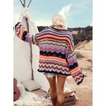  Women s Colorful Wave Pattern Drop Shoulder Sweater Great For Vacation