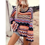  Women s Colorful Wave Pattern Drop Shoulder Sweater Great For Vacation