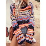  Women s Colorful Wave Pattern Drop Shoulder Sweater Great For Vacation