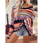  Women s Colorful Wave Pattern Drop Shoulder Sweater Great For Vacation