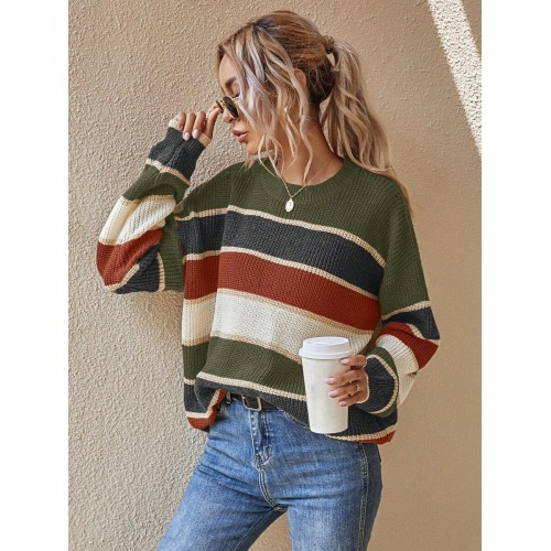  Colorblock Drop Shoulder Oversized Sweater