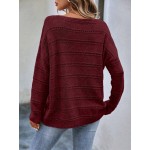  Solid Drop Shoulder Pointelle Knit Sweater