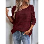  Solid Drop Shoulder Pointelle Knit Sweater