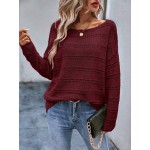  Solid Drop Shoulder Pointelle Knit Sweater