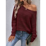  Solid Drop Shoulder Pointelle Knit Sweater