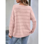  Boat Neck Pointelle Knit Drop Shoulder Sweater