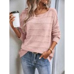  Boat Neck Pointelle Knit Drop Shoulder Sweater