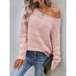  Boat Neck Pointelle Knit Drop Shoulder Sweater