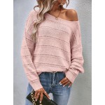  Boat Neck Pointelle Knit Drop Shoulder Sweater