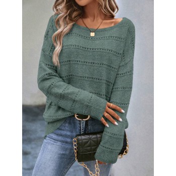  Pointelle Knit Drop Shoulder Sweater