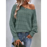  Pointelle Knit Drop Shoulder Sweater