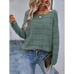  Pointelle Knit Drop Shoulder Sweater