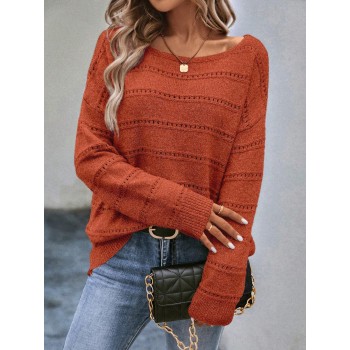  Drop Shoulder Pointelle Knit Sweater