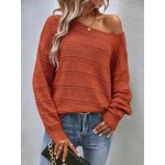  Drop Shoulder Pointelle Knit Sweater