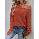  Drop Shoulder Pointelle Knit Sweater