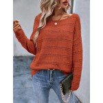  Drop Shoulder Pointelle Knit Sweater