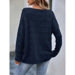  Solid Drop Shoulder Pointelle Knit Sweater