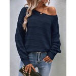  Solid Drop Shoulder Pointelle Knit Sweater